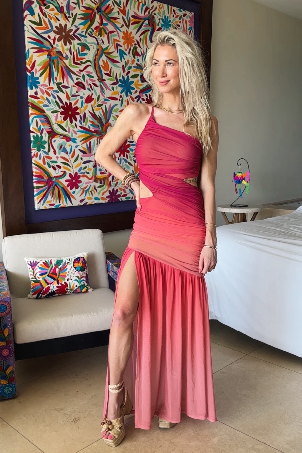 Prettiest revolve pink ombré gown. Wearing an XS here for size reference. It’s very comfortable too 

#LTKwedding #LTKFestival #LTKshoecrush