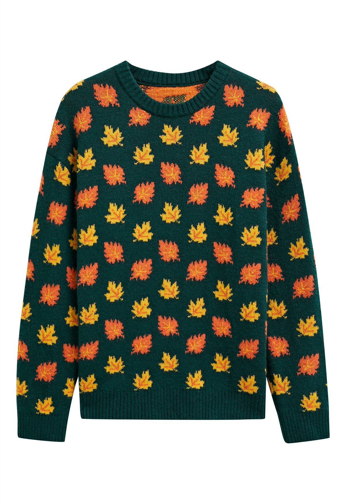 Maple Leaf Long Sleeves Oversized Knit Sweater in Green | Chicwish