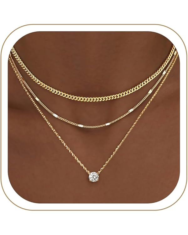 WomenGifts Layered Gold Necklaces for Women, 14K Gold Sterling Silver Plated Dainty Pendant Neckl... | Amazon (US)