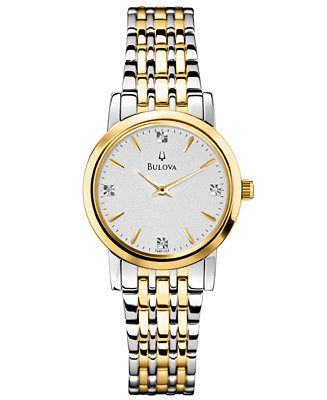 Bulova Women's Diamond Accent Two-Tone Stainless Steel Bracelet Watch 30mm 98P115 - Macy's | Macy's