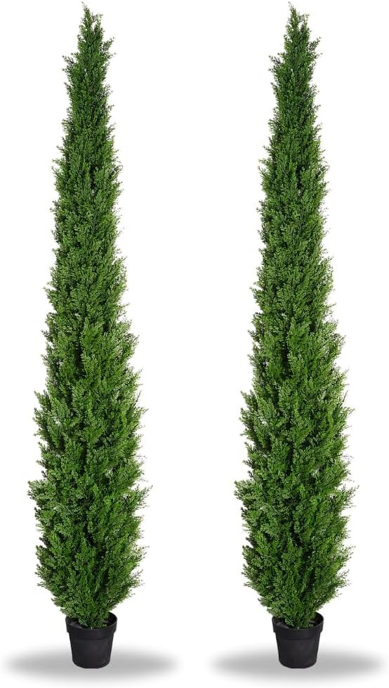 8 Feet Pre-Potted Evergreen Outdoor Artificial Cedar Tree for Front Porch Decor, Outdoor Entryway... | Amazon (US)