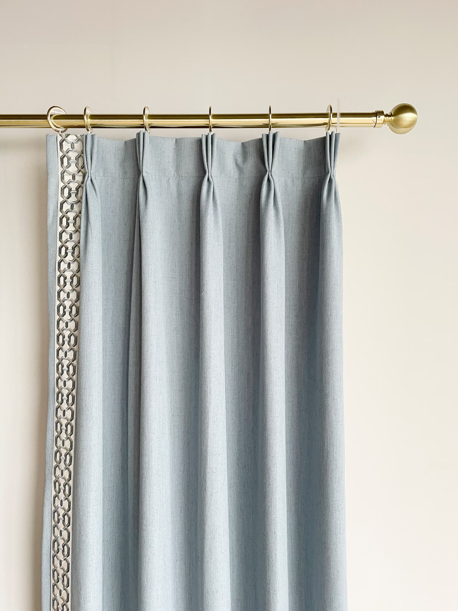 Light Blue Cotton Linen Curtain Panels With Trim, Beautiful Custom Curtains and Drapes, Available... | Etsy (US)