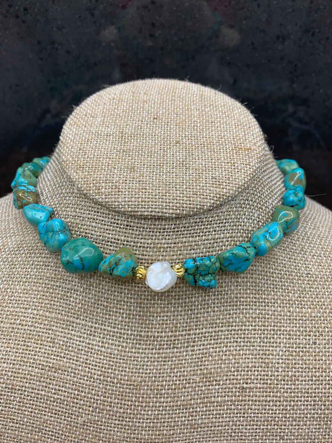 Baroque Pearl and Turquoise Choker Necklace, 24k Gold Spacers, Turquoise Choker, Freshwater Pearl... | Etsy (US)
