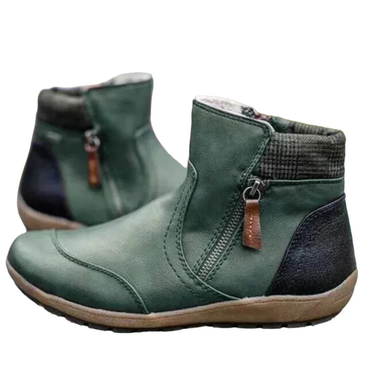 Winter Retro Leather Patchwork Martin Boots for Women - Comfortable Flat Sole Zip-Up Design, Plus... | Walmart (US)