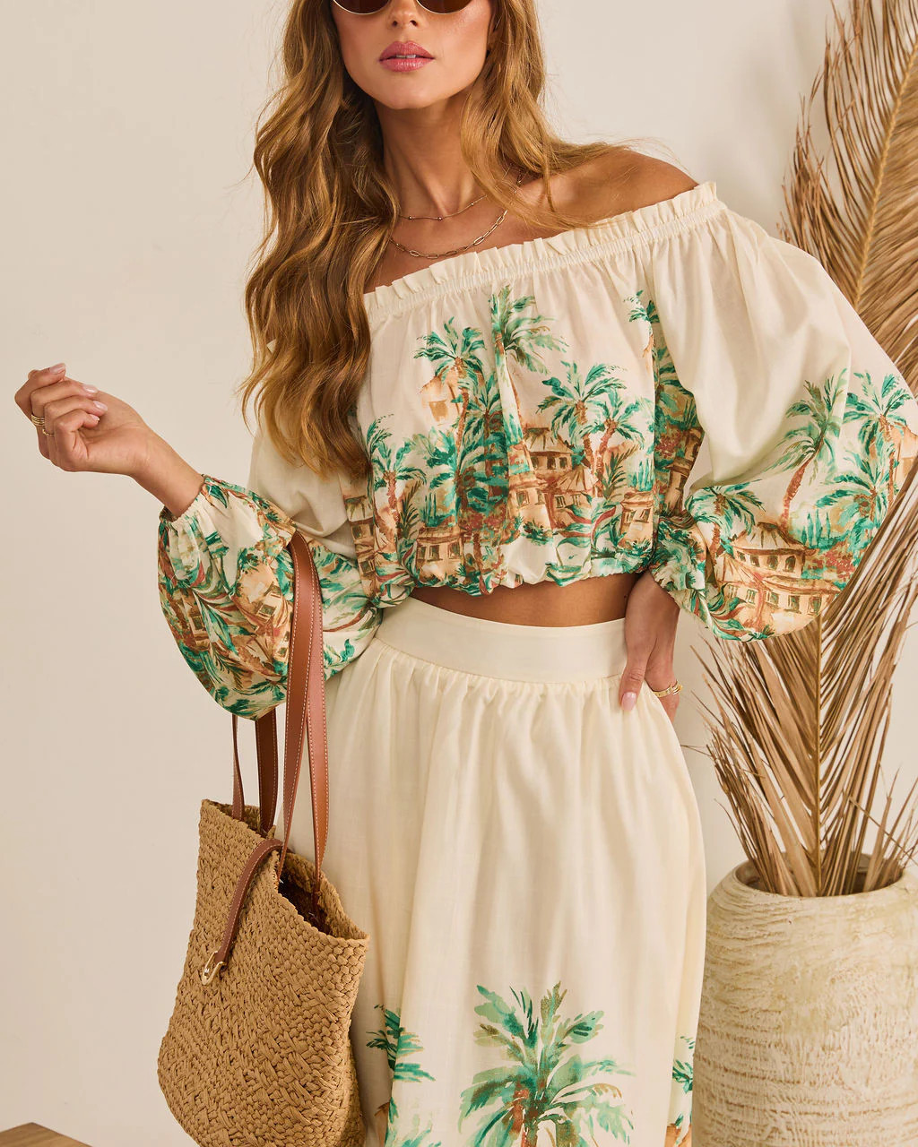 Sun Club Novelty Off The Shoulder Top - Green Multi / S | VICI
