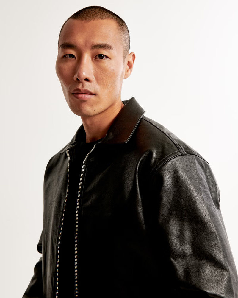 Vegan Leather Zip Trucker Jacket | Abercrombie & Fitch (US)