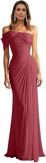 Lorencia One Shoulder Bridesmaid Dresses Long Mermaid Chiffon Pleated Formal Evening Gown Wedding... | Amazon (US)