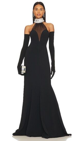 Crystal Halter Gown With Gloves in Black | Revolve Clothing (Global)