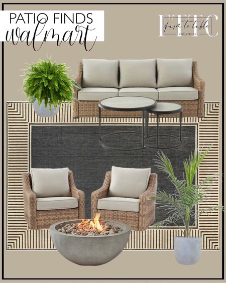 Walmart Patio Finds. Follow @farmtotablecreations on Instagram for more inspiration.

Better Homes & Gardens River Oaks 3-Piece Sofa & Nesting Table Set with Patio Cover. Better Homes & Gardens River Oaks 2 Piece Swivel Glider with Patio Cover. BH&G, Natural and Ivory Stripe 7' x 10' Outdoor Rug by Dave & Jenny Marrs. Better Homes & Gardens 14in Mosswood Resin Planter, Gray. Better Homes & Gardens 36" 65,000 BTU Propane Fire Pit with Tank Hideaway by Dave & Jenny Marrs Boston Fern. Costa Farms Plants with Benefits Live Plant Green Majesty Palm 

#LTKhome #LTKfindsunder50 #LTKsalealert