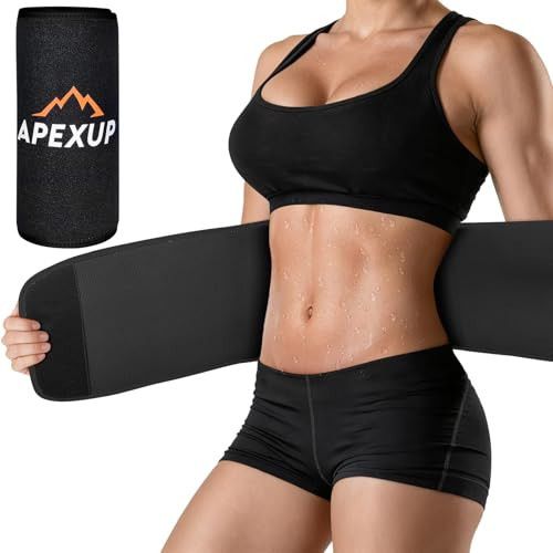 APEXUP Waist Trainer for Women Lower Belly Fat, Men Sweat Band, Stomach Wrap, Waist Trimmer with Removable Lumbar Support Bar for Workouts (Black, M) | Amazon (US)
