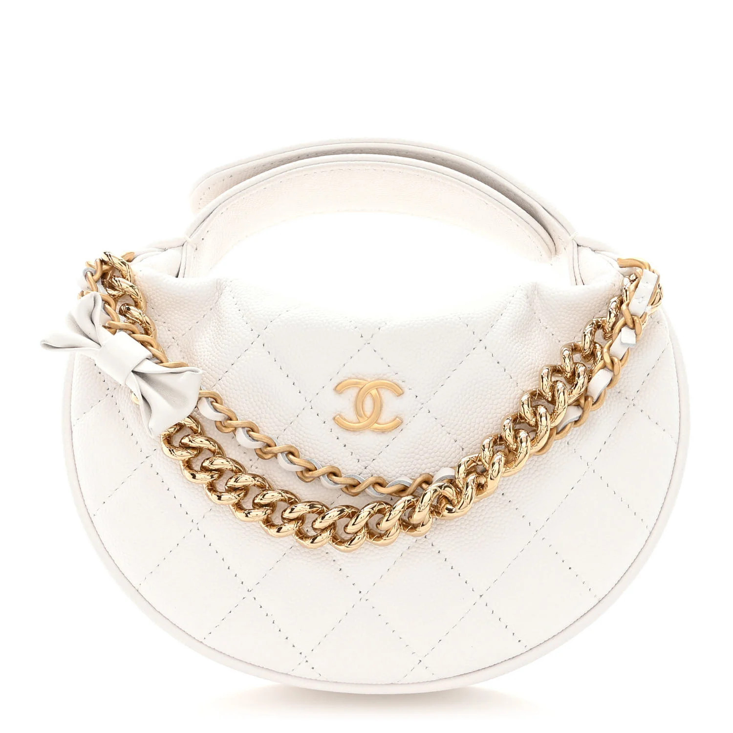 Shiny Caviar Quilted Bow Pouch Hobo White | FASHIONPHILE (US)