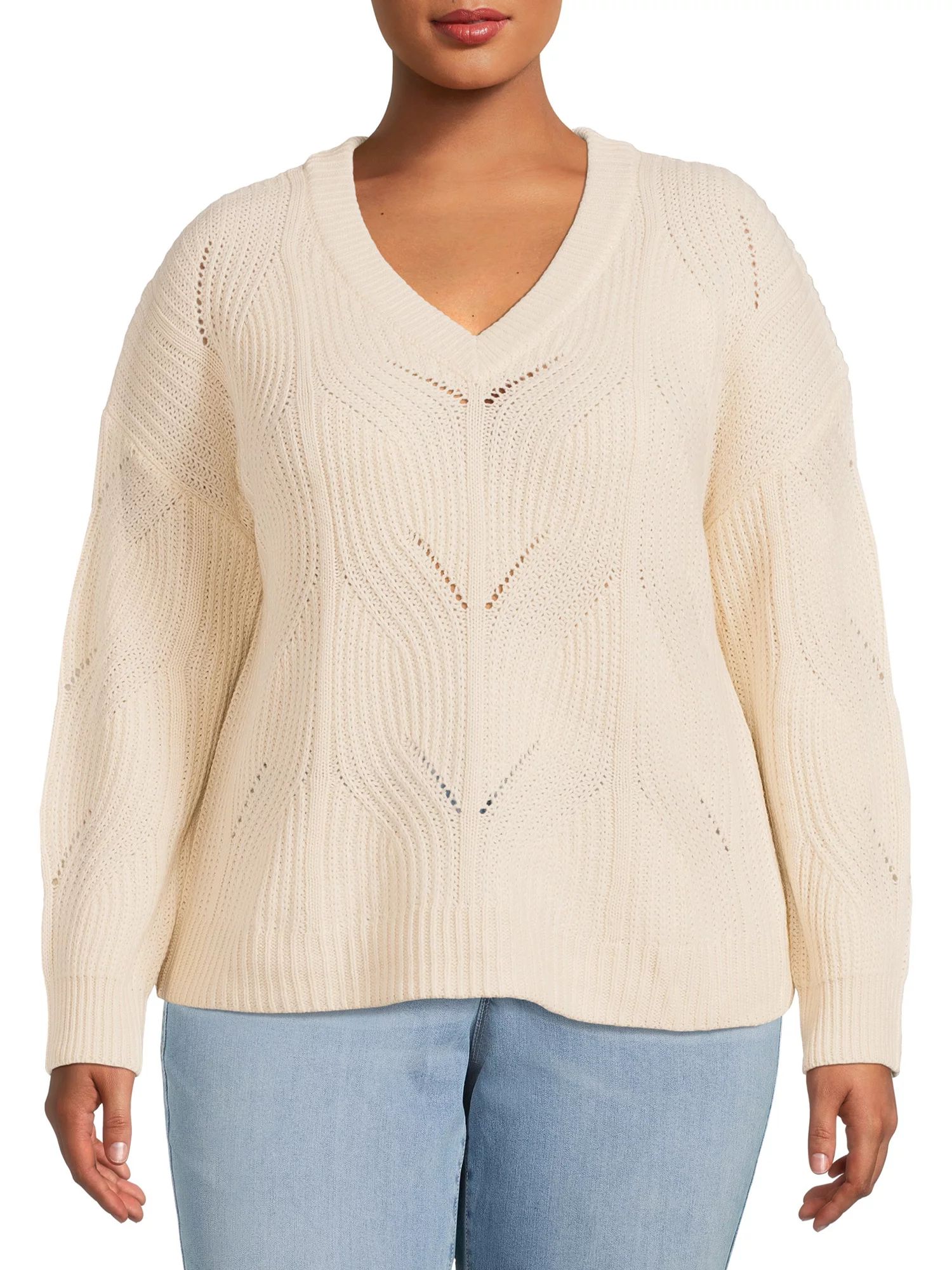 Terra & Sky Women's Plus Size V-Neck Sweater - Walmart.com | Walmart (US)