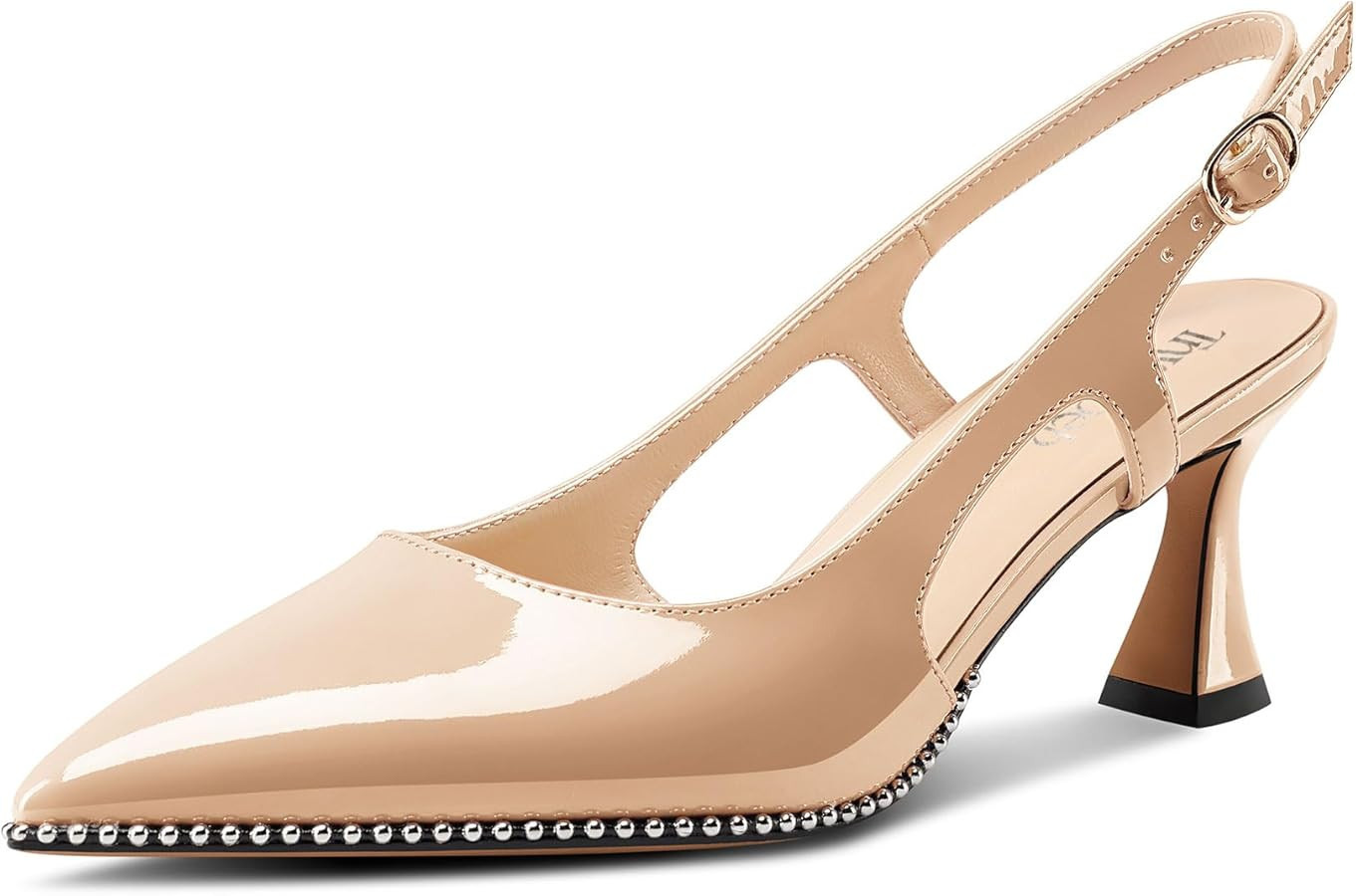 TNYNFBEB Womens Kitten Heel Pointed Toe Pumps Sliver Beaded Slingback Slip-on Buckle Prom Dress B... | Amazon (US)