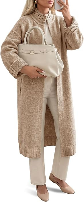 Saodimallsu Womens Ruffle Mock Neck Open Front Long Cardigan Sweaters | Amazon (US)