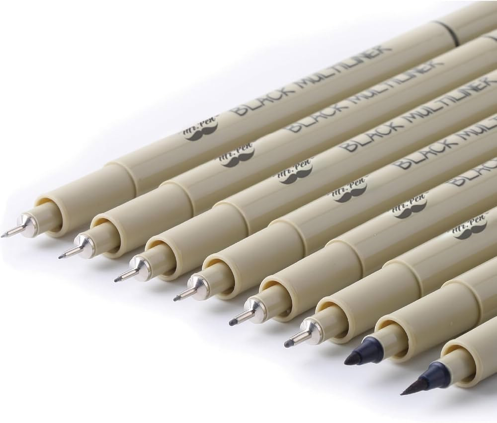 Mr. Pen- Drawing Pens for Artists, 8 Pack Black Multiliner/Fineliner Micro Anime / Sketch Pens, L... | Amazon (US)