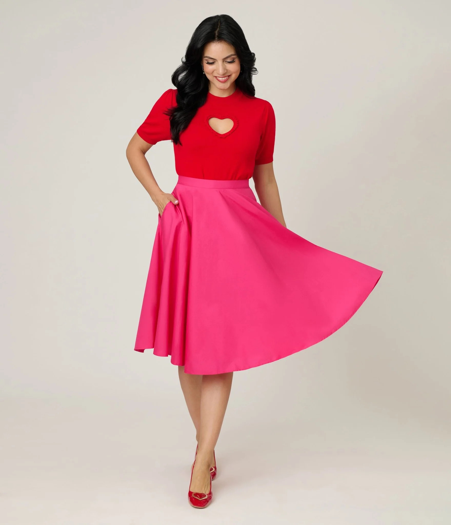 Magnolia Place Hot Pink Cotton Sally Swing Skirt | Unique Vintage - North America