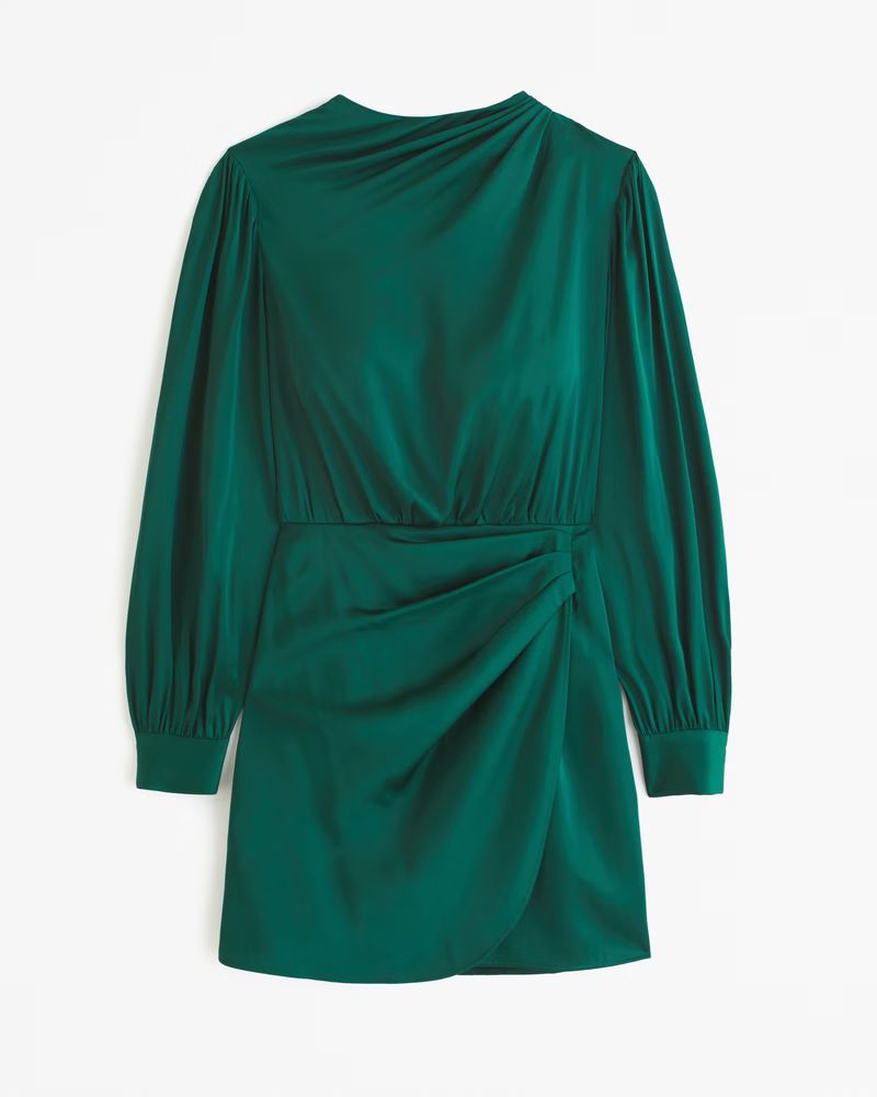Women's Long-Sleeve Satin Draped High-Neck Mini Dress | Women's New Arrivals | Abercrombie.com | Abercrombie & Fitch (US)