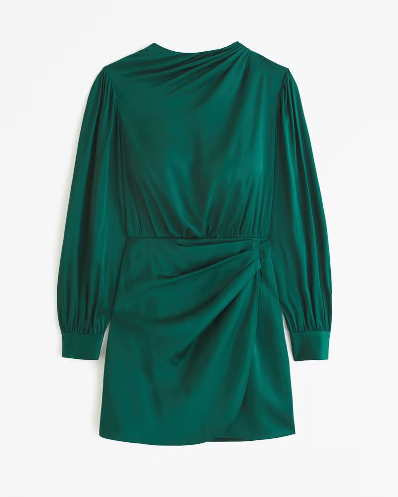 Long-Sleeve Satin Draped High-Neck Mini Dress | Abercrombie & Fitch (US)