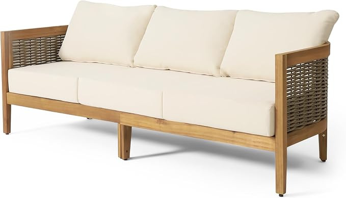 Merax Outdoor Acacia Wood Wicker 3 Seater Sofa, Patio Furniture Conversation Set for Backyard | Amazon (US)