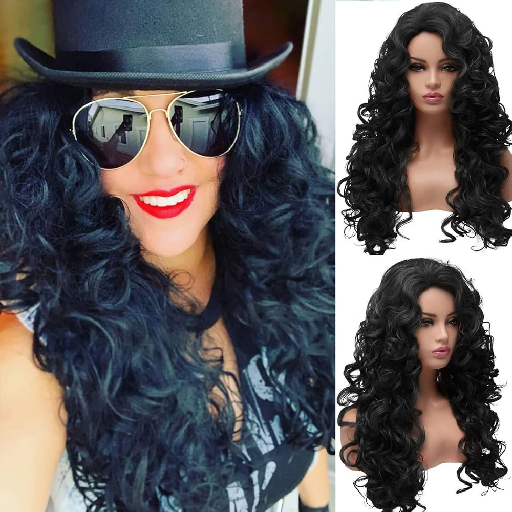 BESTUNG Long Black Curly Costume Wig Styled Halloween 80s Wigs for Women Full Head Cosplay Costum... | Amazon (US)