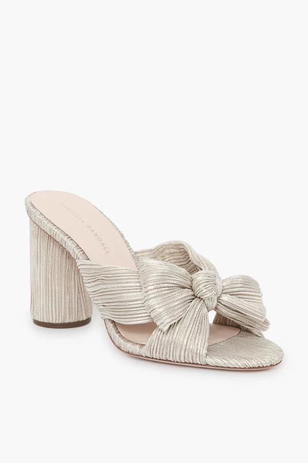 Platinum Lame Penny Knot Mules | Tuckernuck (US)