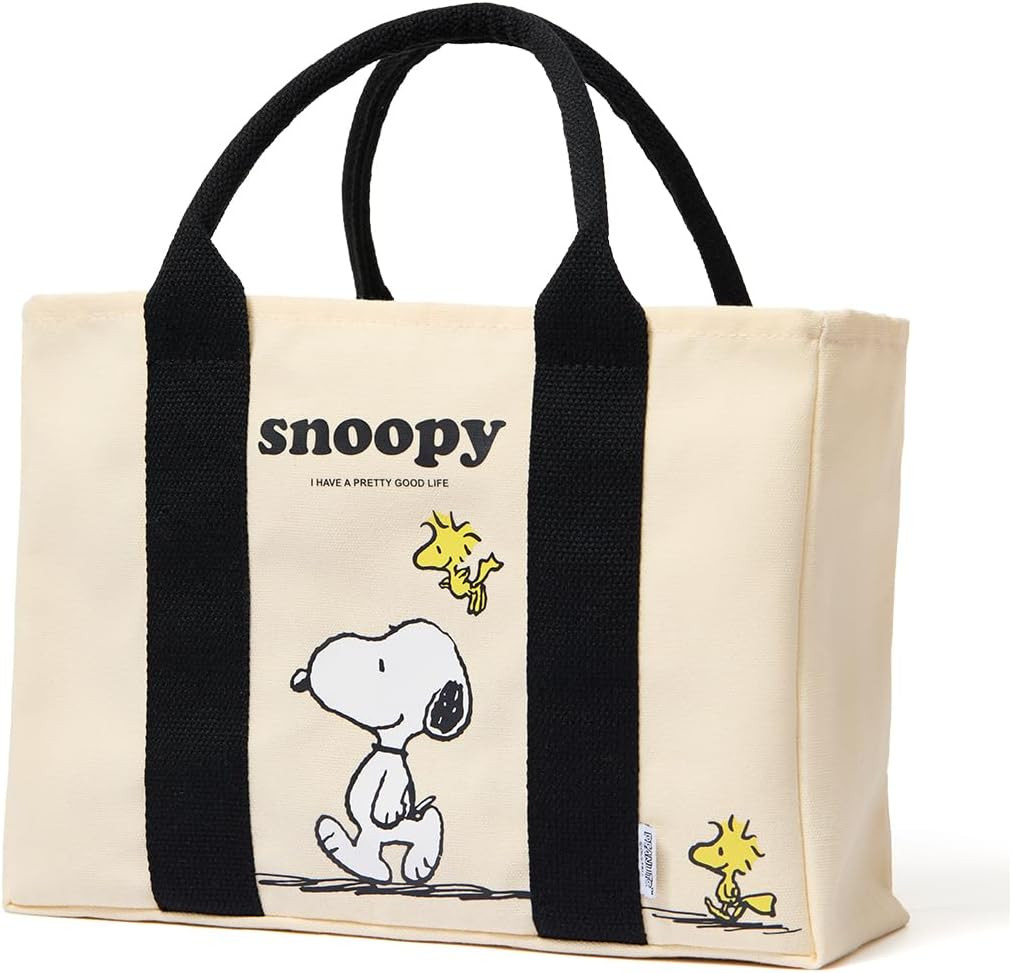 MINISO Snoopy Tote Bag, Peanuts Summer Travel Series Lightweight Canvas Handbag, 11.4" Multipurpose Use Grocery and Carry Bags for Men Women, Beige | Amazon (US)