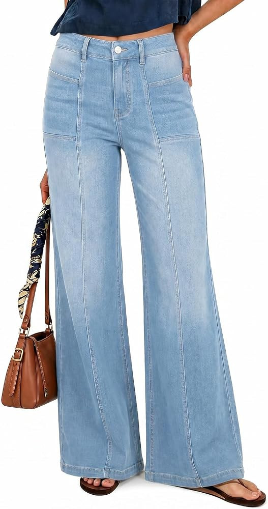 Flowyair Wide Leg Jeans Women Stretchy Sweatpant Jeans High Waisted Flared Casual Trendy Straight... | Amazon (US)