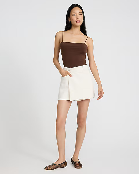 High Waisted White Wrap Mini Denim Skort | Express