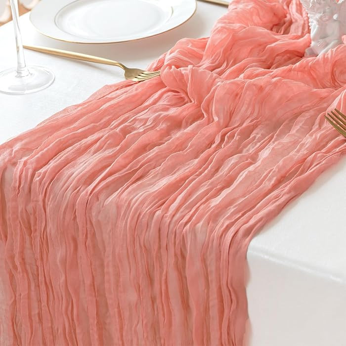 Peach Coral Cheesecloth Table Runner 120'' x 35'',Spring Easter Decor Soft Gauze Boho Wedding Tab... | Amazon (US)
