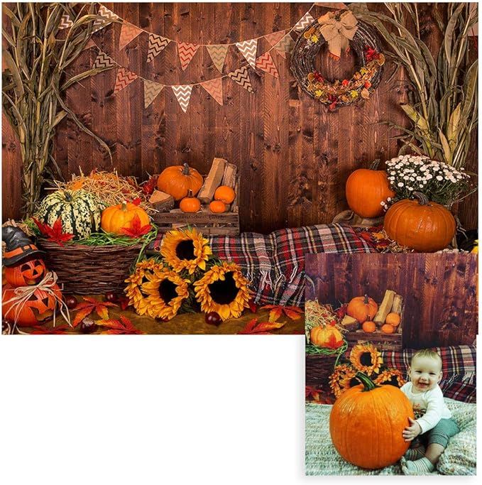 Funnytree 7x5ft Fall Thanksgiving Photography Backdrop Rustic Wooden Floor Barn Harvest Backgroun... | Amazon (US)