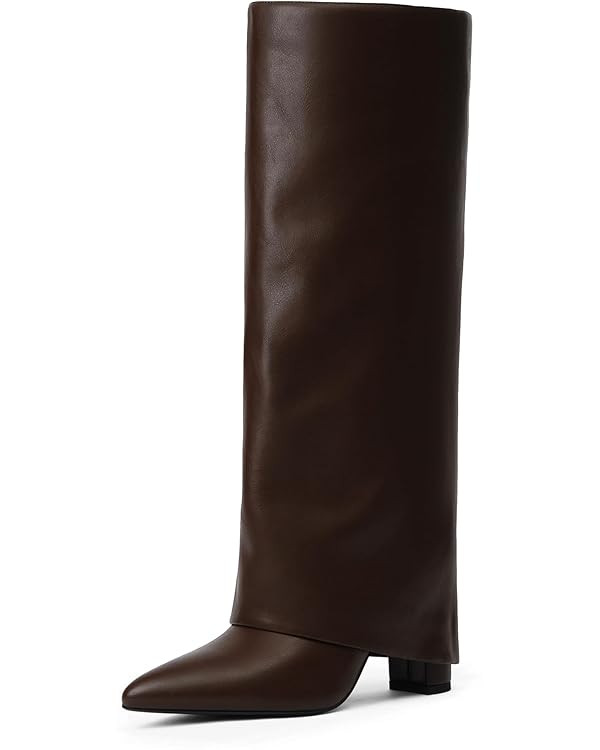 Modatope Knee High Boots Women Fold Over Knee High Boots Chunky High Heels Long Boots Zipper Poin... | Amazon (US)