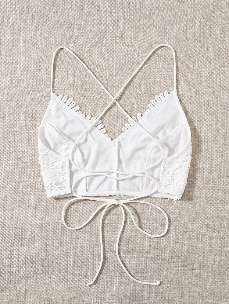 HAOSHU Summer Casual Women Tank Tops Lace Up Backless Guipure Lace Cami Top for Home Beach | Amazon (US)