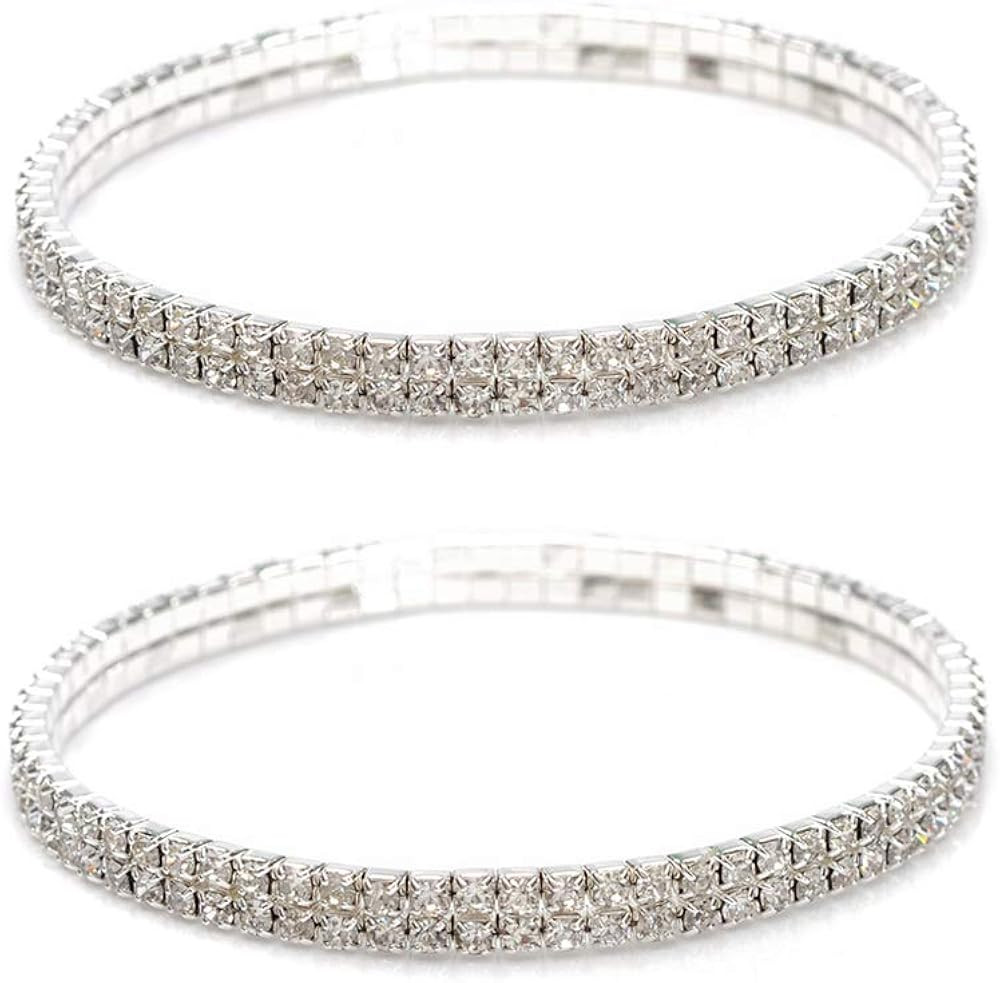 Shuning Sexy Anklets for Women Crystal Rhinestone Stretch Tennis Ankle Elastic Bracelet (2Pcs Sil... | Amazon (US)