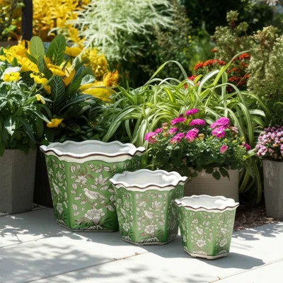 Bethony Decorative Stoneware Ceramic Planter Set With Intricate Detailing Durable Handmade Design... | Wayfair North America