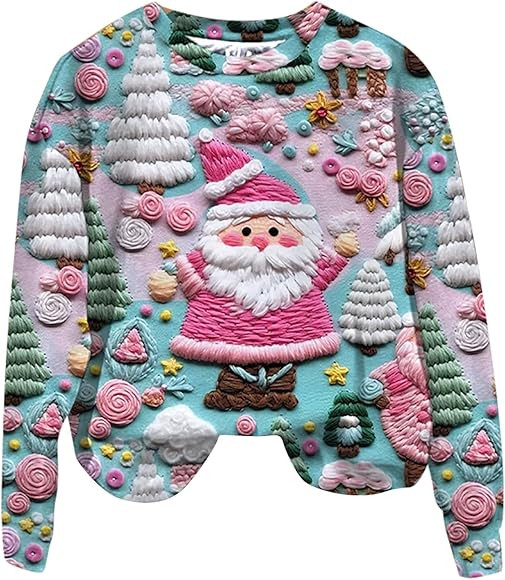 Christmas Sweatshirts for Women Trendy Graphic Sweaters Funny Gifts Crew Neck Long Sleeve Pullove... | Amazon (US)