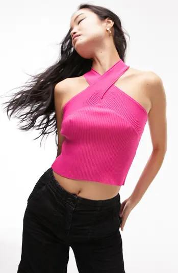 Rib Crossover Crop Halter Top | Nordstrom
