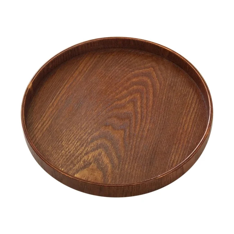 1 Pc Black Walnut Large Round Ottoman Tray, Solid Wooden Circle Platter Decorative Table Serving ... | Walmart (US)