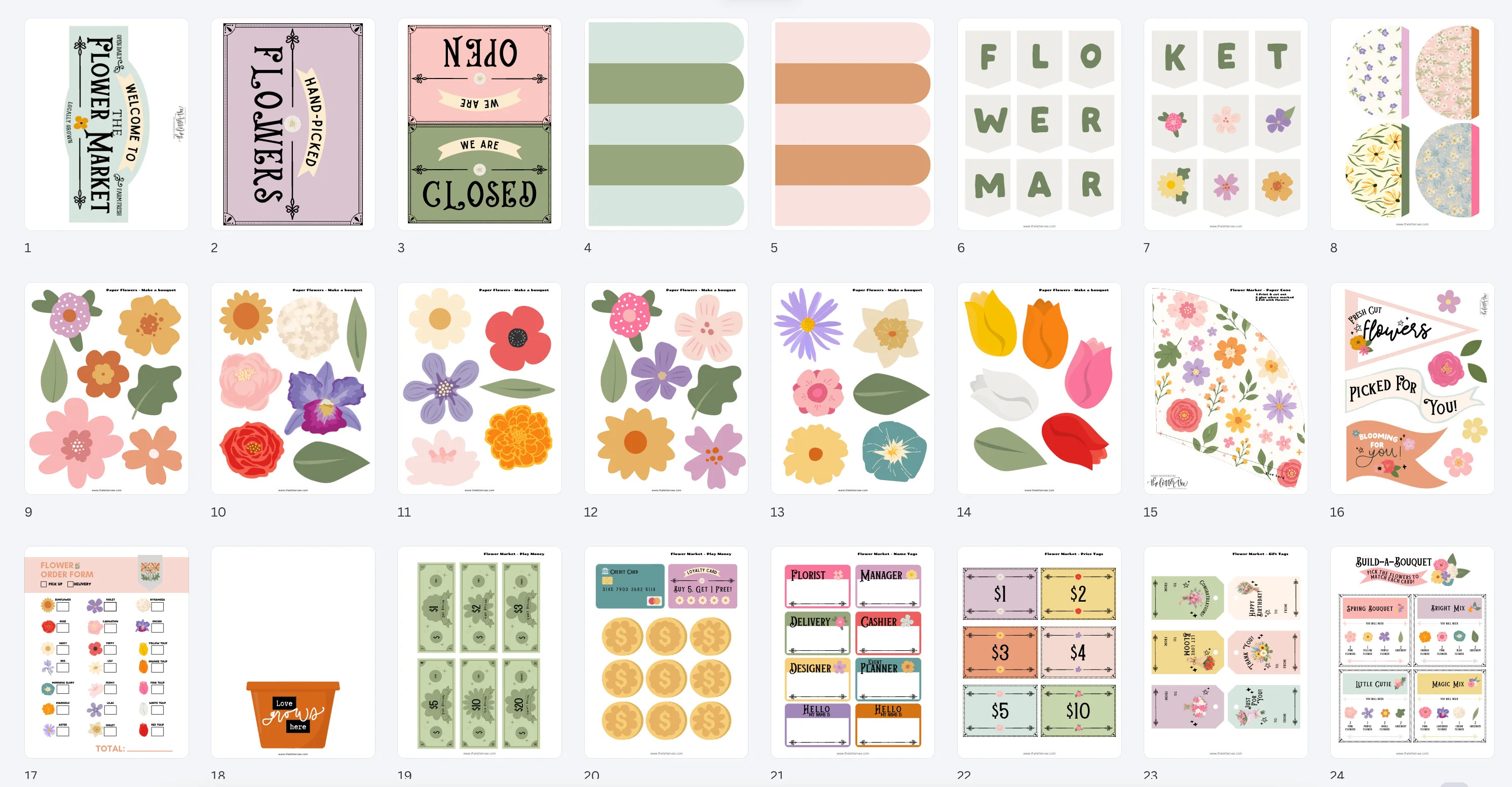 Flower Market Pretend Play Collection | Printable Play | The Letter Vee