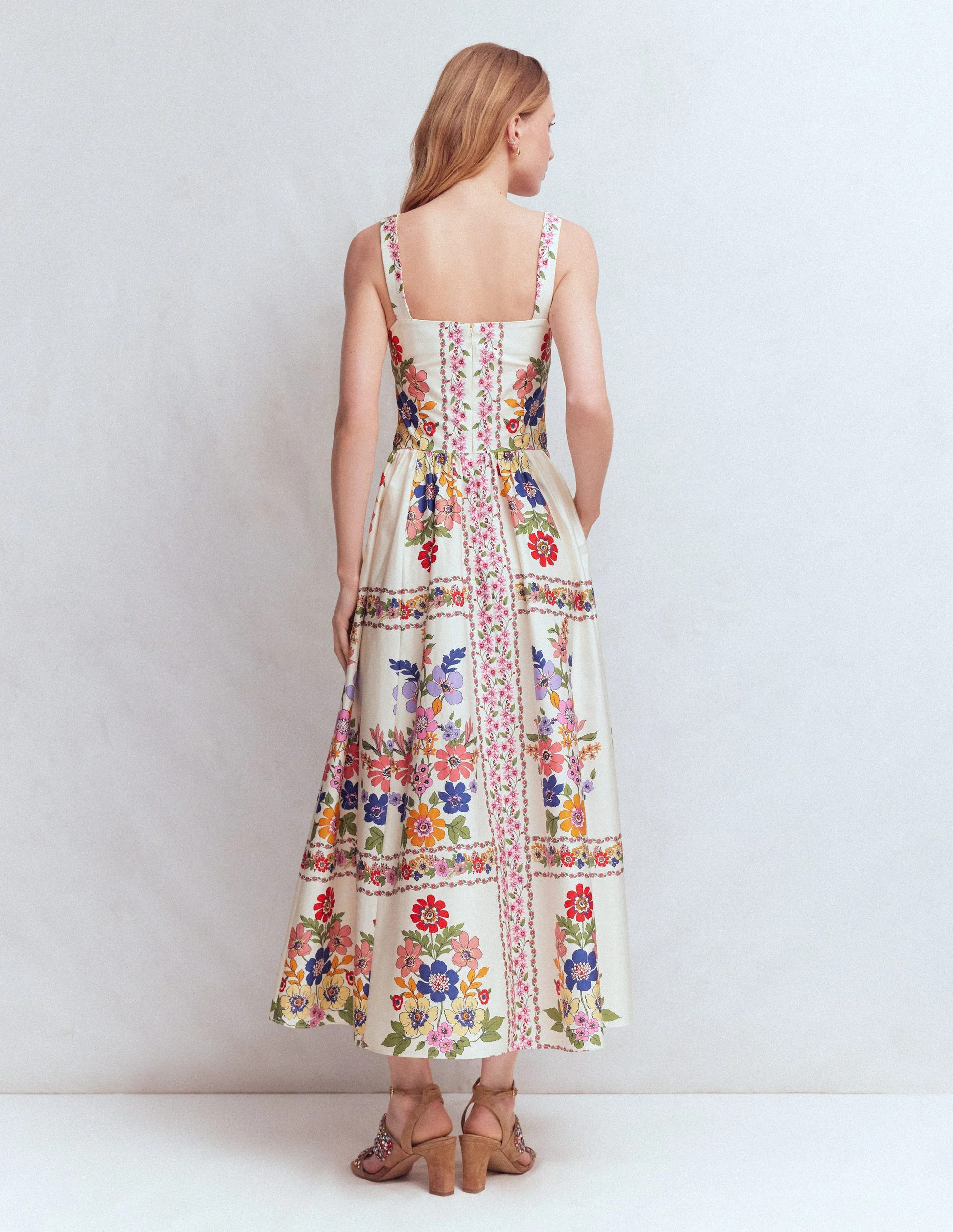 Fit and Flare Midi Dress-Multi Meadow Flowers Lattice | Boden (US)