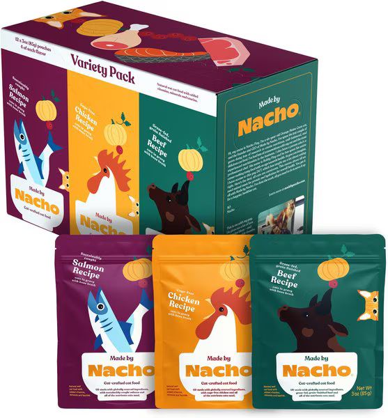 MADE BY NACHO Cuts In Gravy Recipes with Bone Broth Variety Pack Wet Cat Food, 3-oz pouch, case o... | Chewy.com