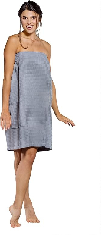 Turquaz Linen Lightweight Knee Length Spa/Bath Waffle Body Wrap with Adjustable Touch Fastener | Amazon (US)