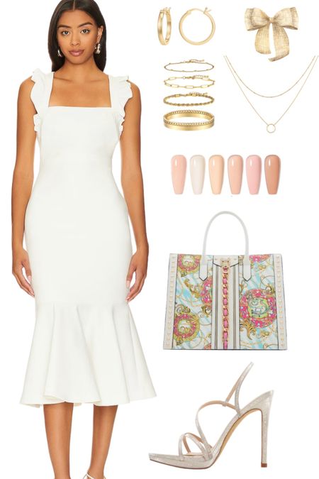 Bridal shower outfit for the bride to be in white, gold, and pastels.

#whitedress #summerdress #wedding #pinksandals #summersandals

#LTKSeasonal #LTKstyletip #LTKwedding