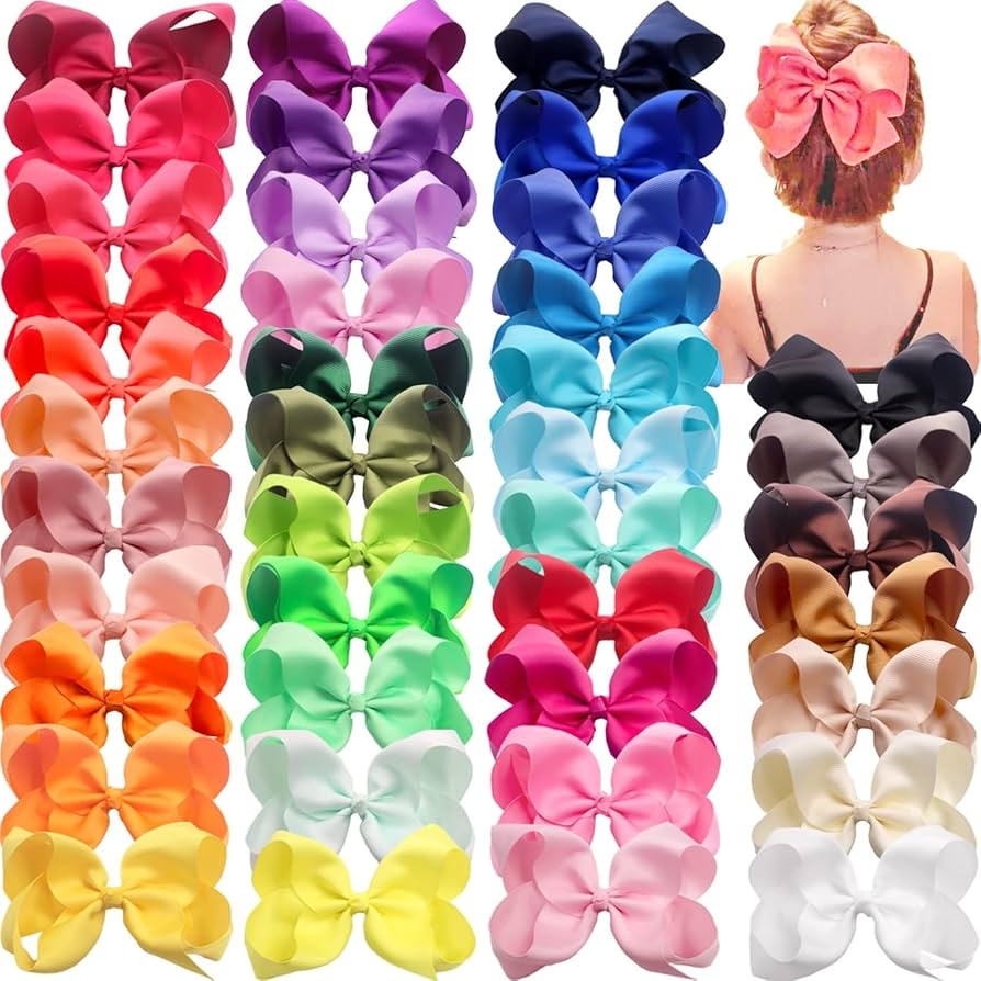 JOYOYO 40Pcs 6" Hair Bows Alligator Clips Grosgrain Ribbon Big Bows Clips For Girls Toddlers Kids... | Amazon (US)