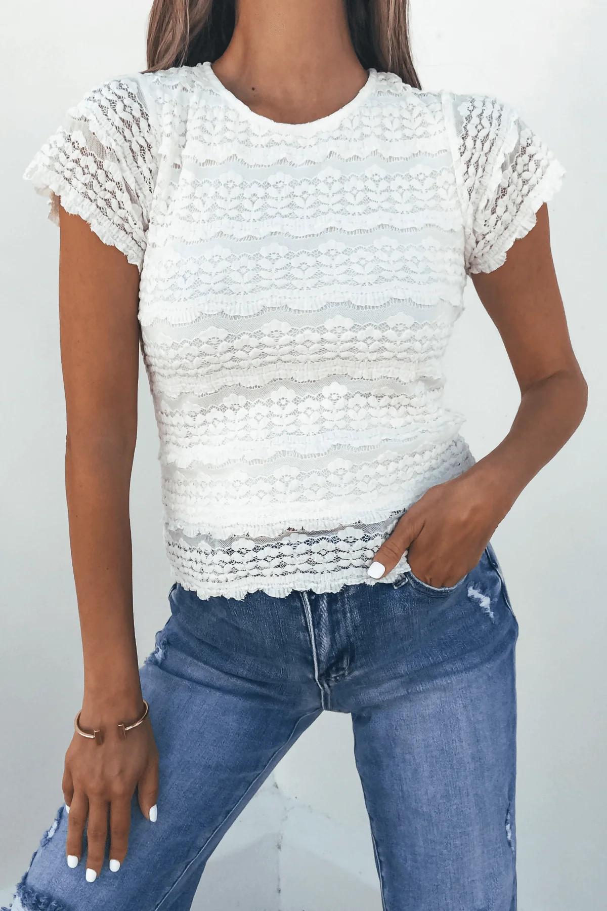 Amara Cream High Neck Lace Top | Magnolia Boutique