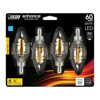 60-Watt Equivalent B10 E12 Candelabra Dimmable Filament CEC Clear Glass Chandelier LED Light Bulb... | The Home Depot