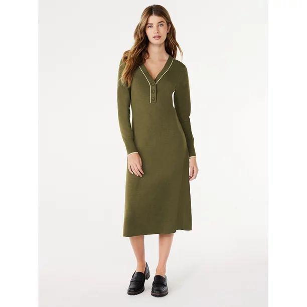 Free Assembly Women's Henley Midi Sweater Dress, Sizes XS-XXL - Walmart.com | Walmart (US)