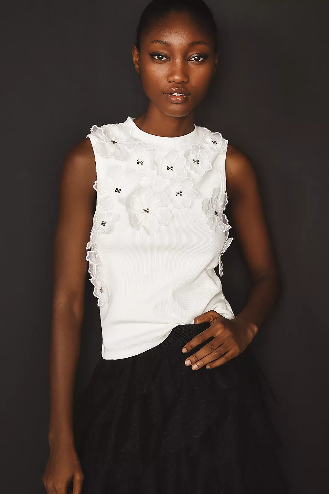 By Anthropologie Sleeveless 3D Floral Appliqué Top | Anthropologie (US)