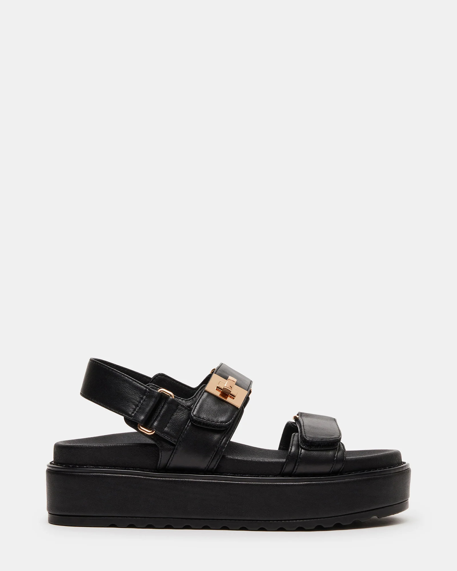 BIGMONA Black Leather Women's Platform Sandal | Steve Madden (US)