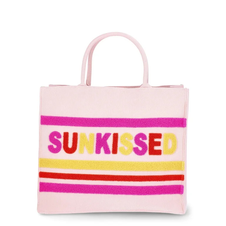 No Boundaries Burlap Tote Bag, Sunkissed Pink, Women’s | Walmart (US)