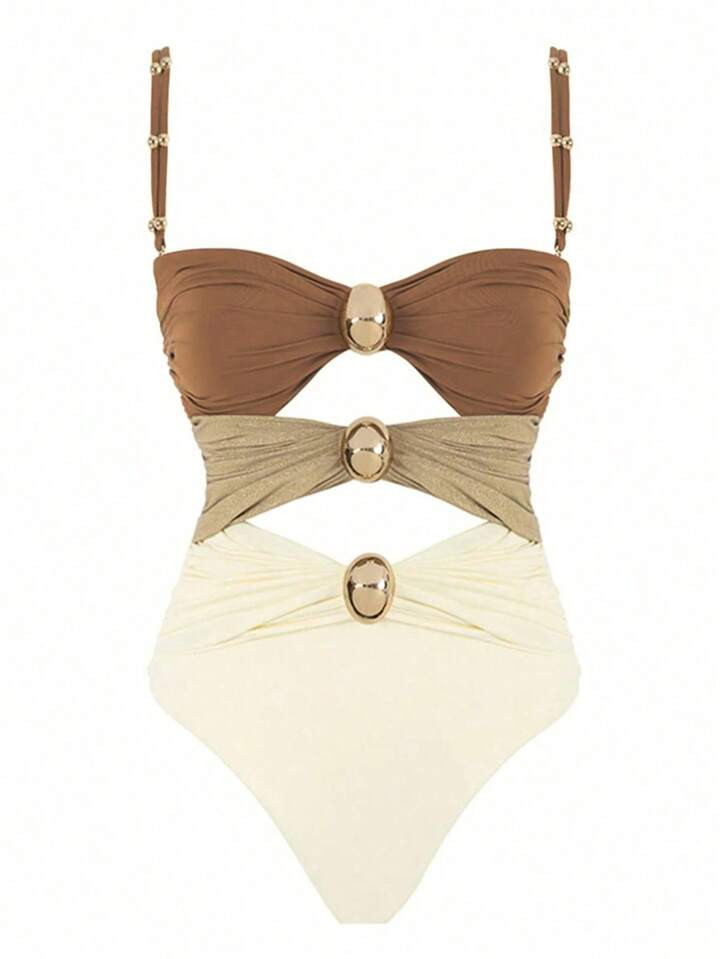 Polovedo Official Women's Colorblock Hollow-Out One-Piece Swimsuit | SHEIN